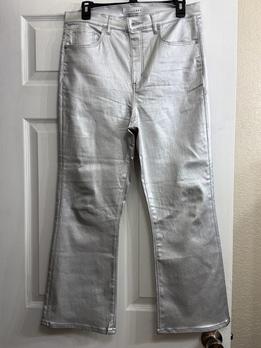 LOFT Silver Metallic Flared Jeans